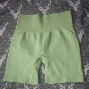 Amazon Light Green High-Rise Ribbed Waist Bike Shorts